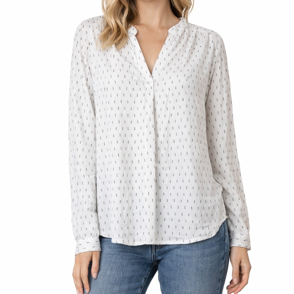 Etam White & Black Dotted V-Neck Blouse Top Size‎ 8 / M
